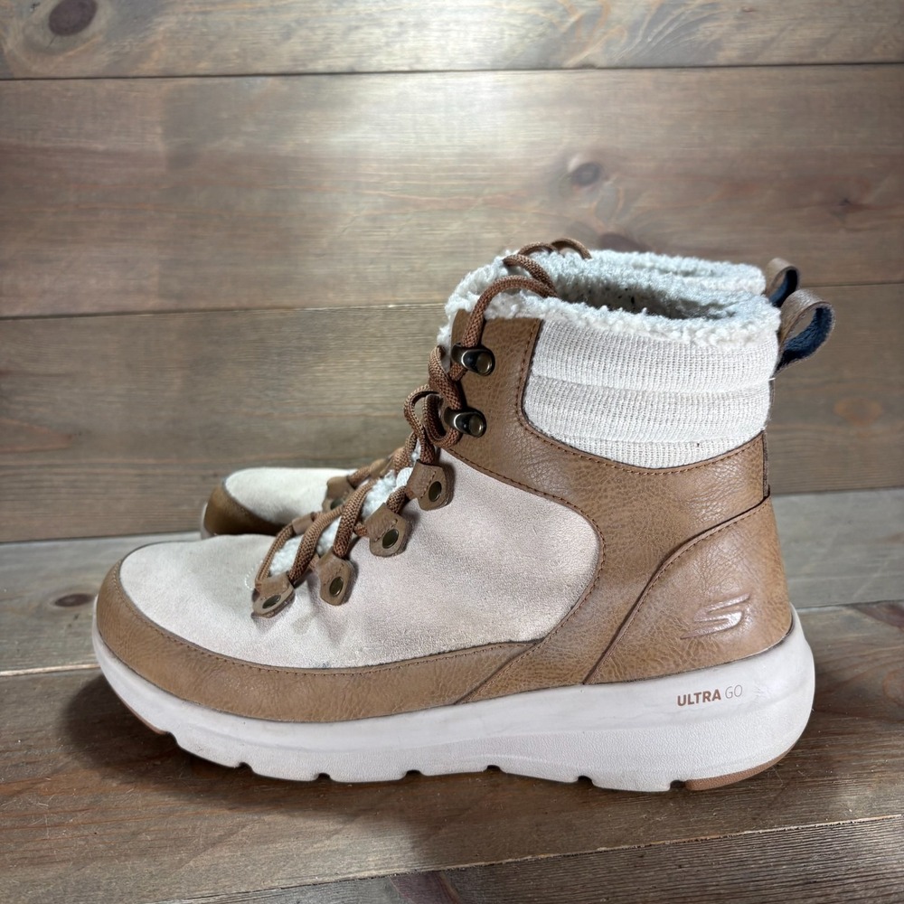 Skechers on the go Womens size 9 shoes Brown Leather Ultra Lace Up snow boots